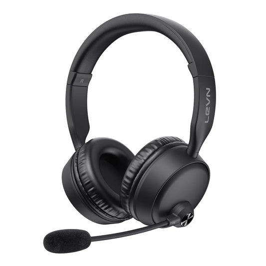 LEVN Bluetooth Headset Bluetooth Headphones with AI Noise Cancelling Microphone 60Hrs Working Time Bluetooth 5.3 Multipoint Connect Wireless Headset with Mic for Work/Phone/Call Center/Computer/PC